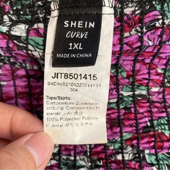 Shein Curve Floral Smocked High Slit Ruffle Hem Skirt Set Sz 1XL - Picture 10 of 12